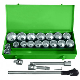 COFFRET METALLIQUE DE DOUILLES 22 PIÈCES CLIQUET DE 1" 12 PANS 51855