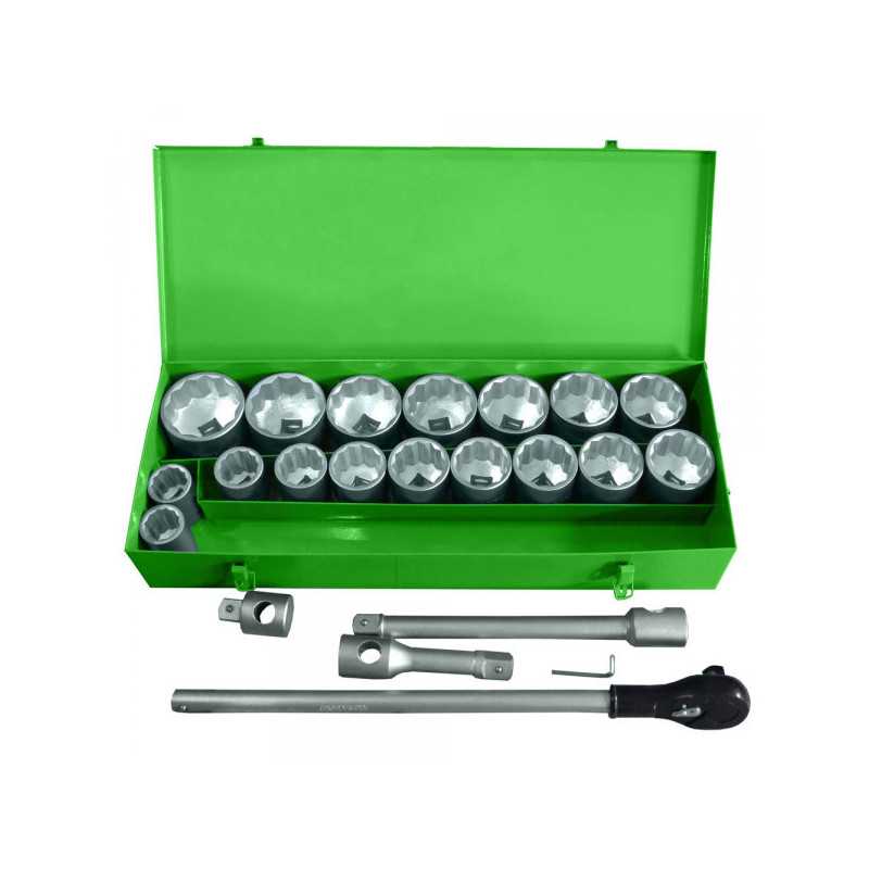 COFFRET METALLIQUE DE DOUILLES 22 PIÈCES CLIQUET DE 1" 12 PANS 51855 COFFRET METALLIQUE DE DOUILLES 22 PIÈCES CLIQUET DE 1" 12 PANS 51855