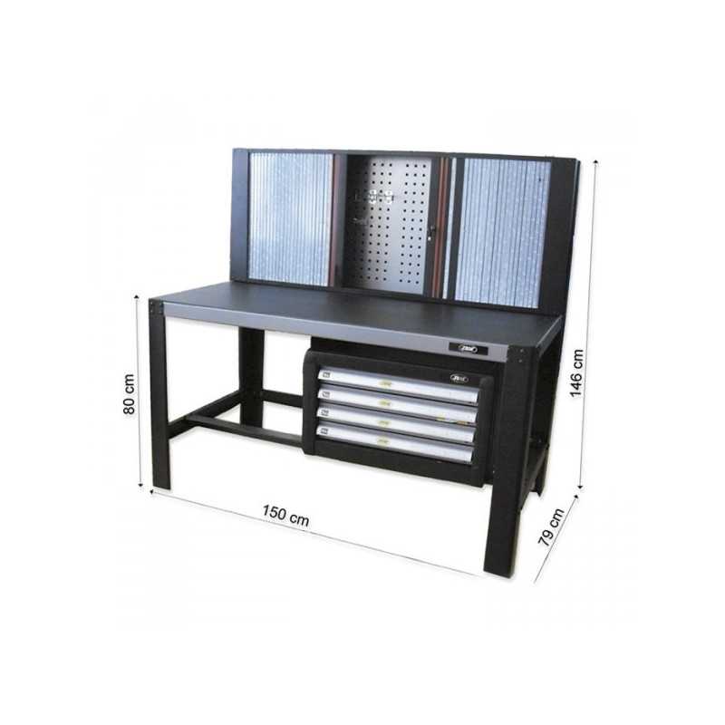ETABLI 4 TIROIRS INFERIEURS AVEC ARMOIRE ET RIDEAUX 150 x 75 x 146cm 51428 ETABLI 4 TIROIRS INFERIEURS AVEC ARMOIRE ET RIDEAUX 150 x 75 x 146cm 51428